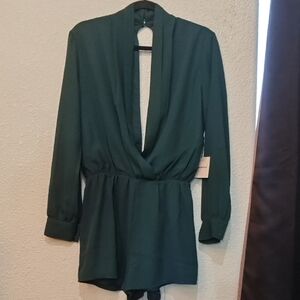 superdown Long Sleeve Romper in Dark Green